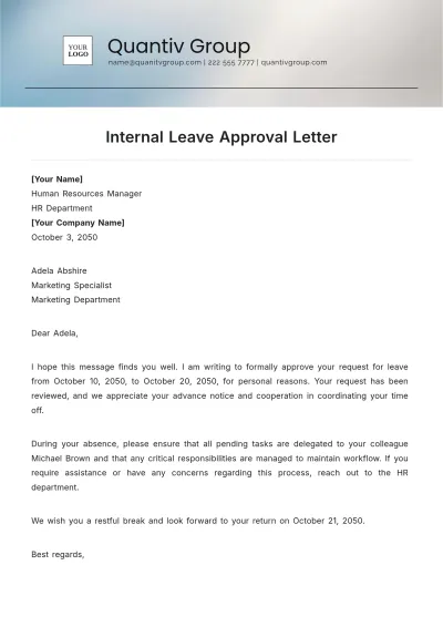 Free Internal Leave Approval Letter Template to Edit Online