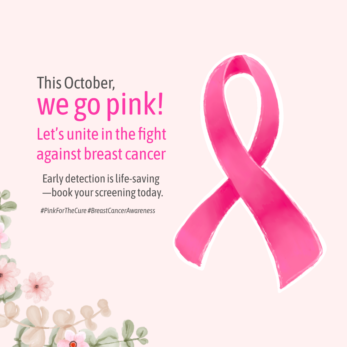 Pink Breast Cancer Awareness Month Instagram Post Template - Edit Online & Download