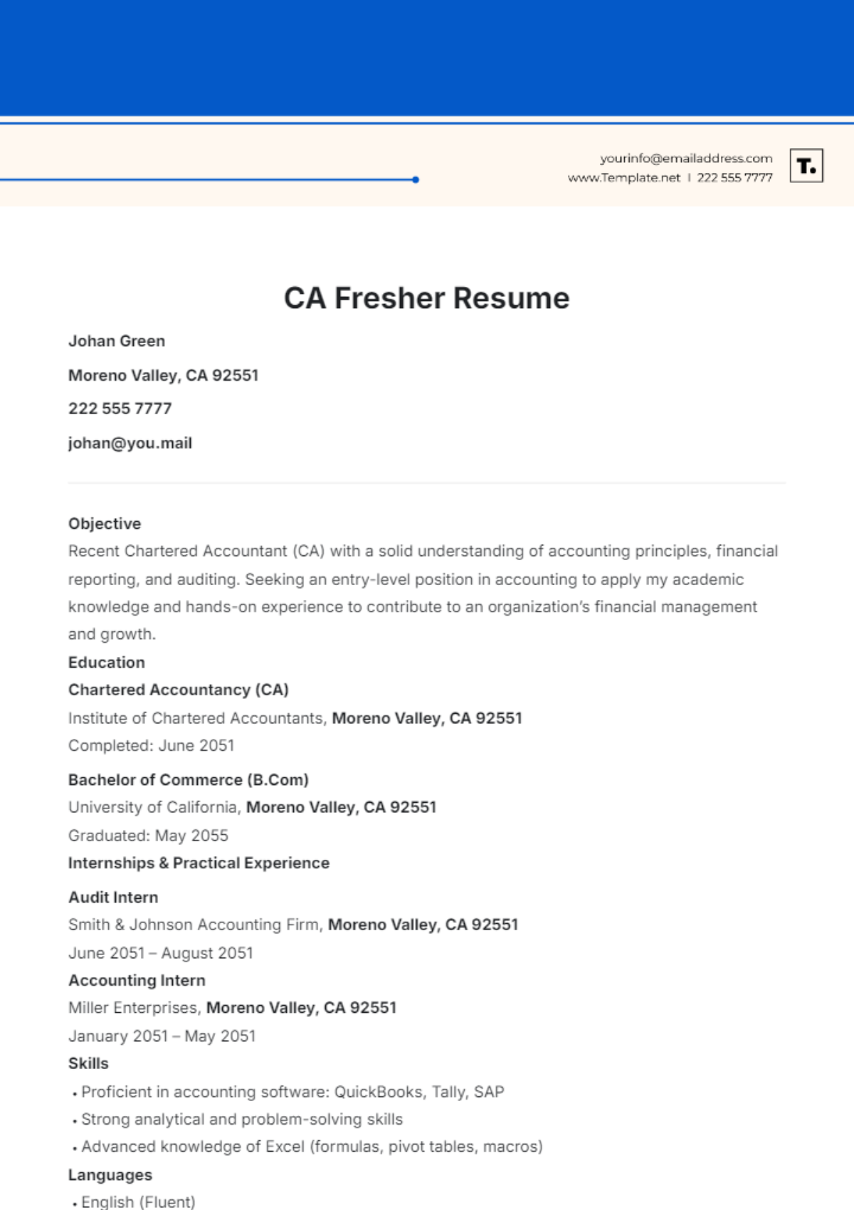 Free MCA Fresher Resume Template - Edit Online & Download | Template.net