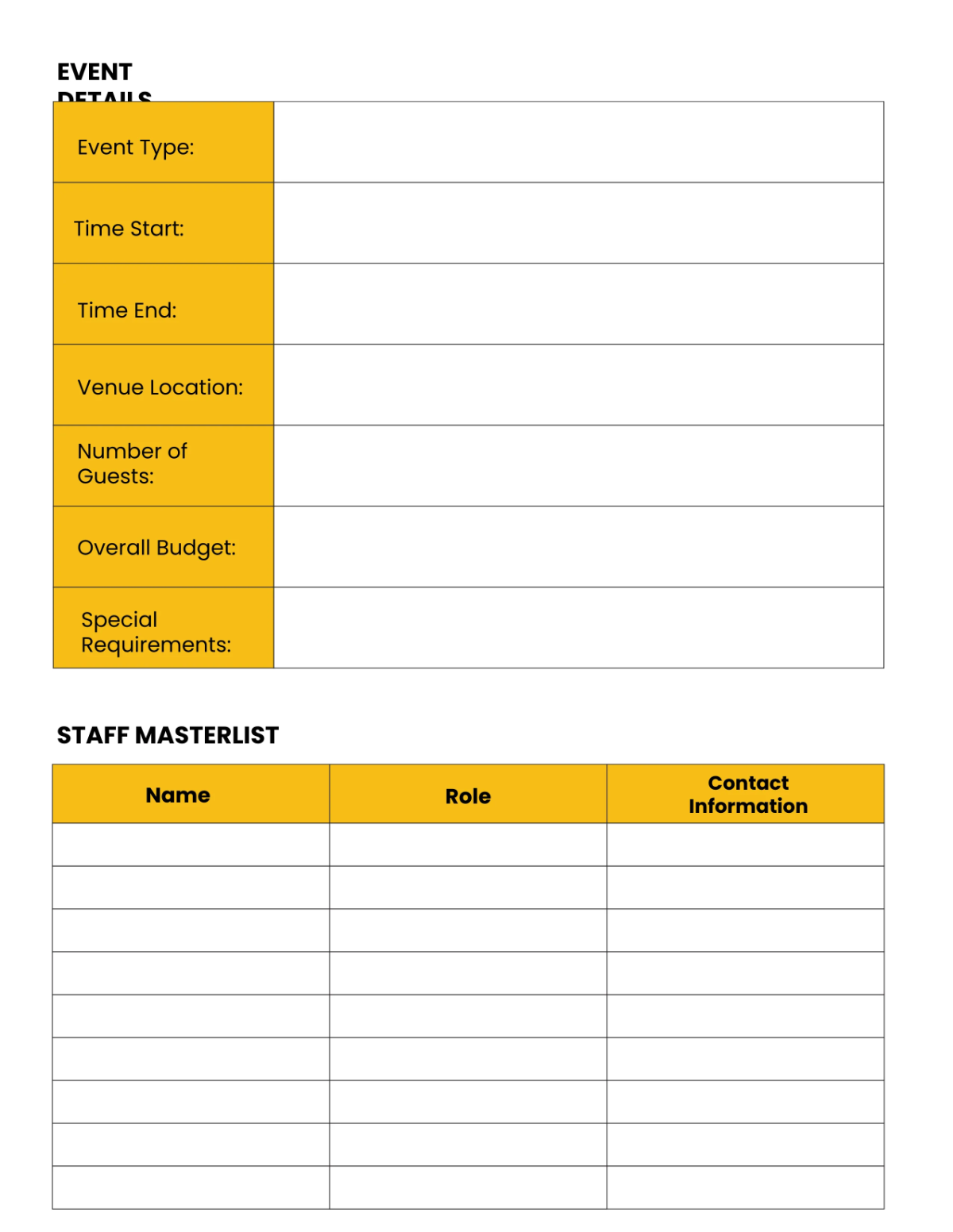 Free Catering Planner Template to Edit Online