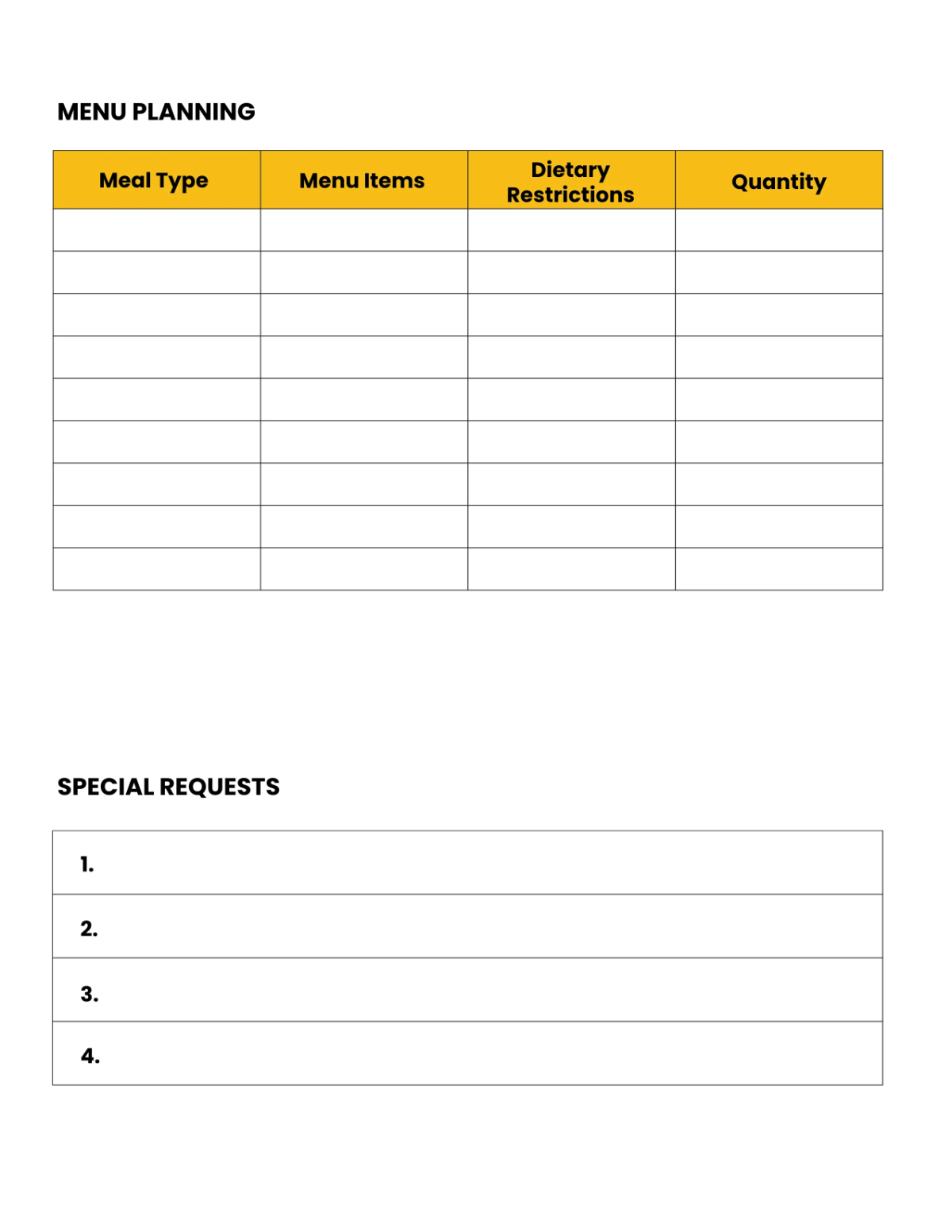Free Catering Planner Template to Edit Online