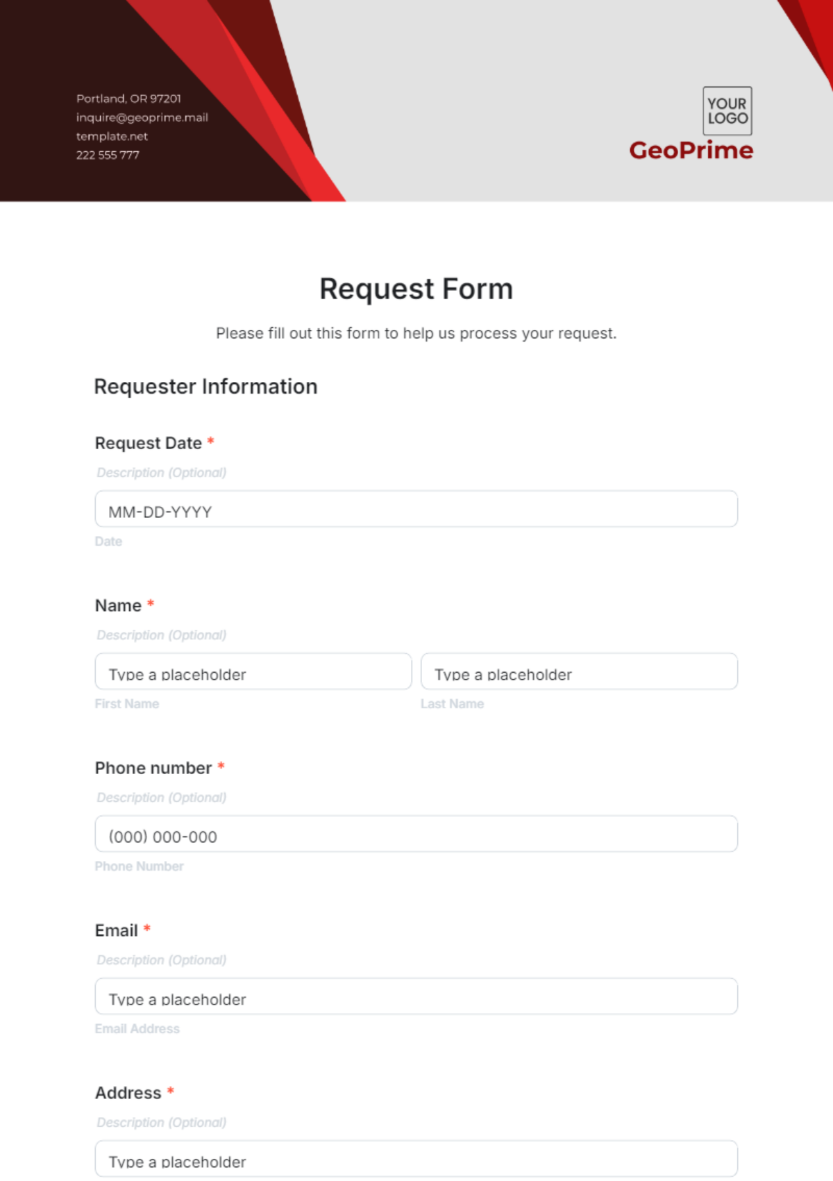 Free Request Form Template