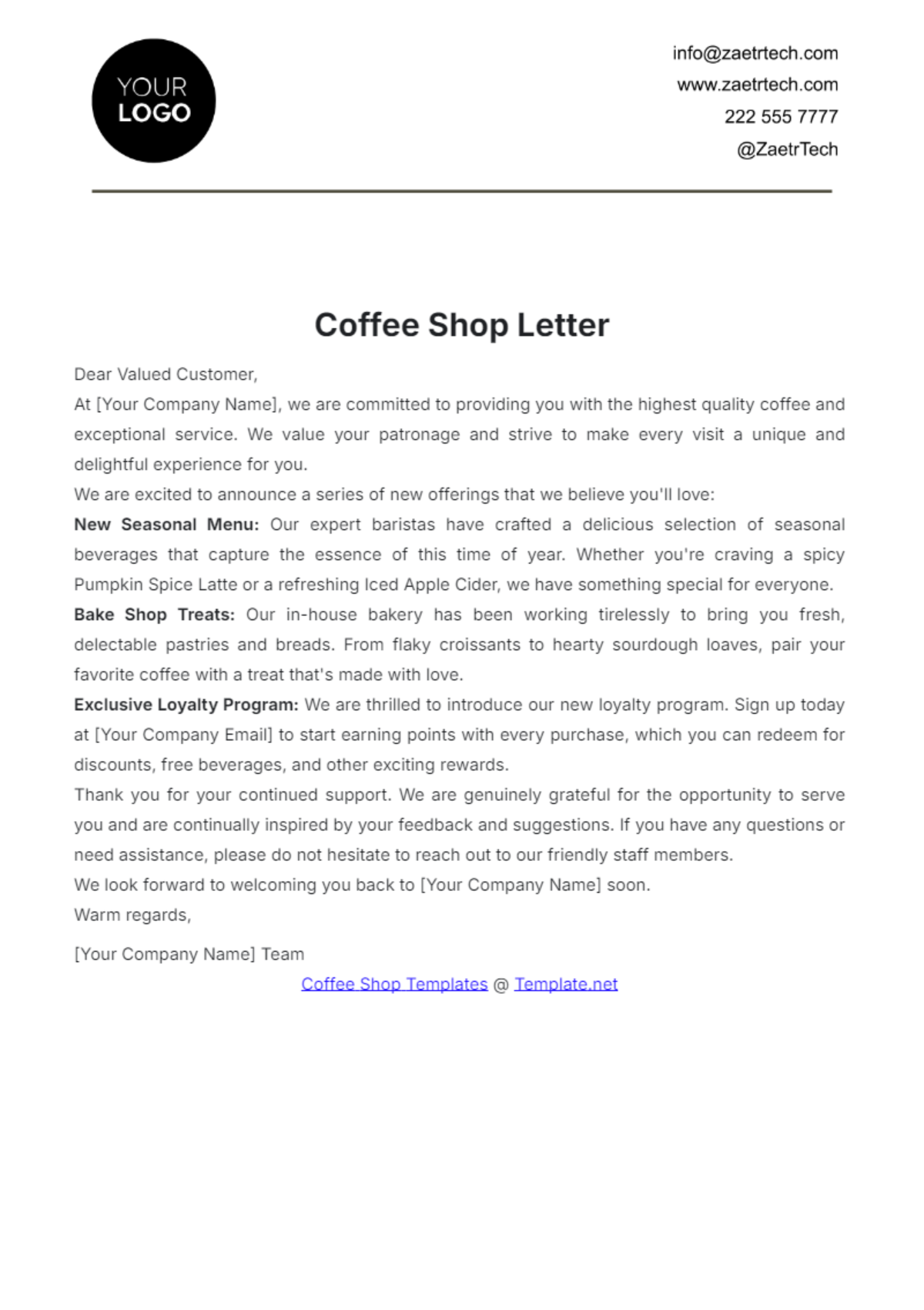 Coffee Shop Letter Template - Edit Online & Download