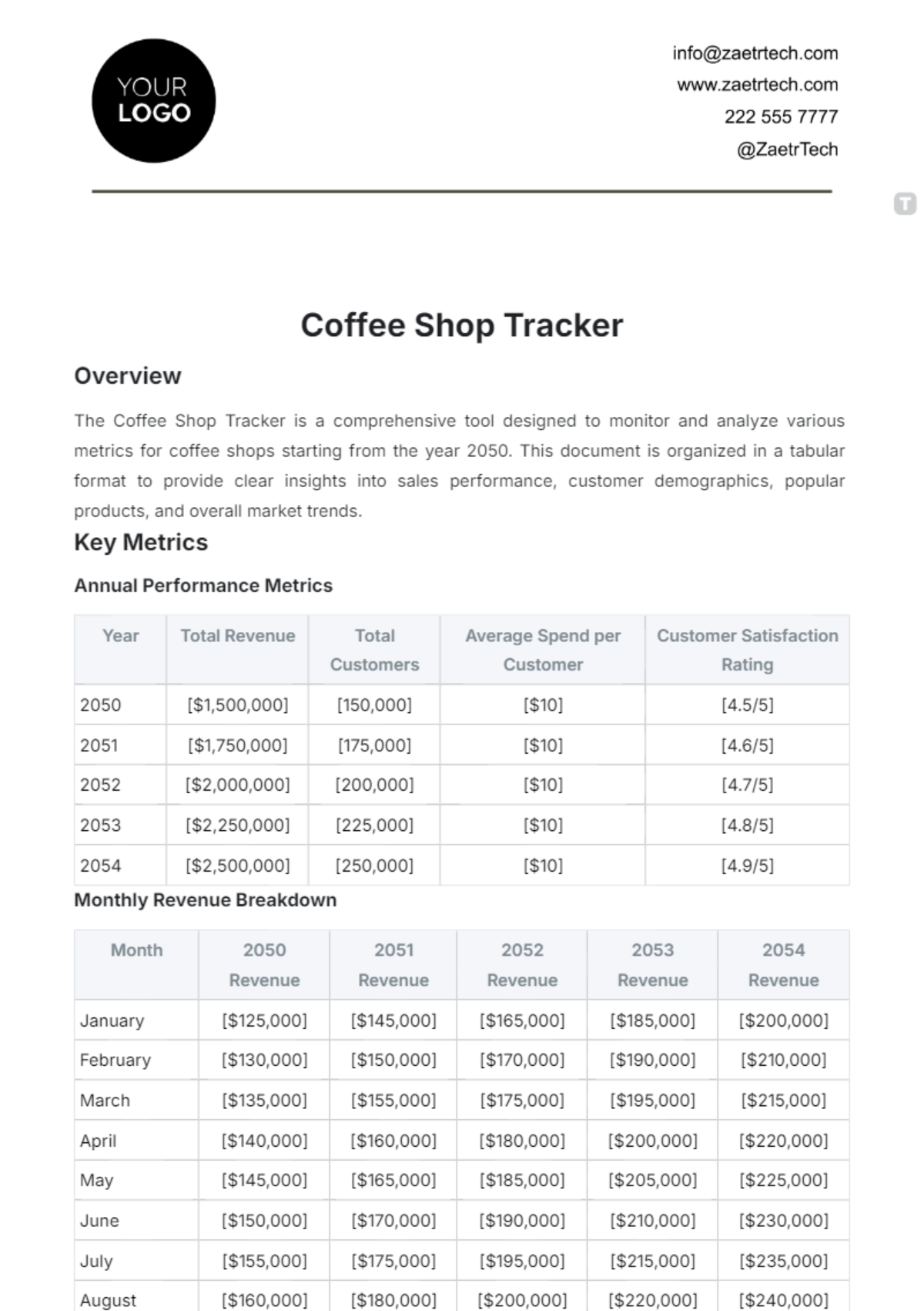 Coffee Shop Tracker Template - Edit Online & Download