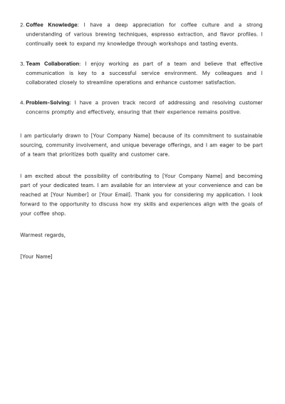 Free Coffee Shop Cover Letter Template to Edit Online