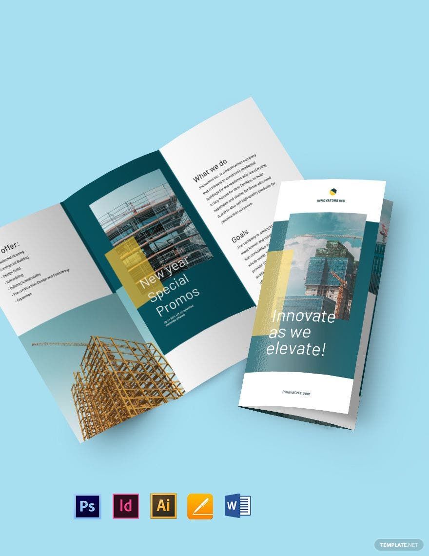 Modern Residential Construction Tri-Fold Brochure Template