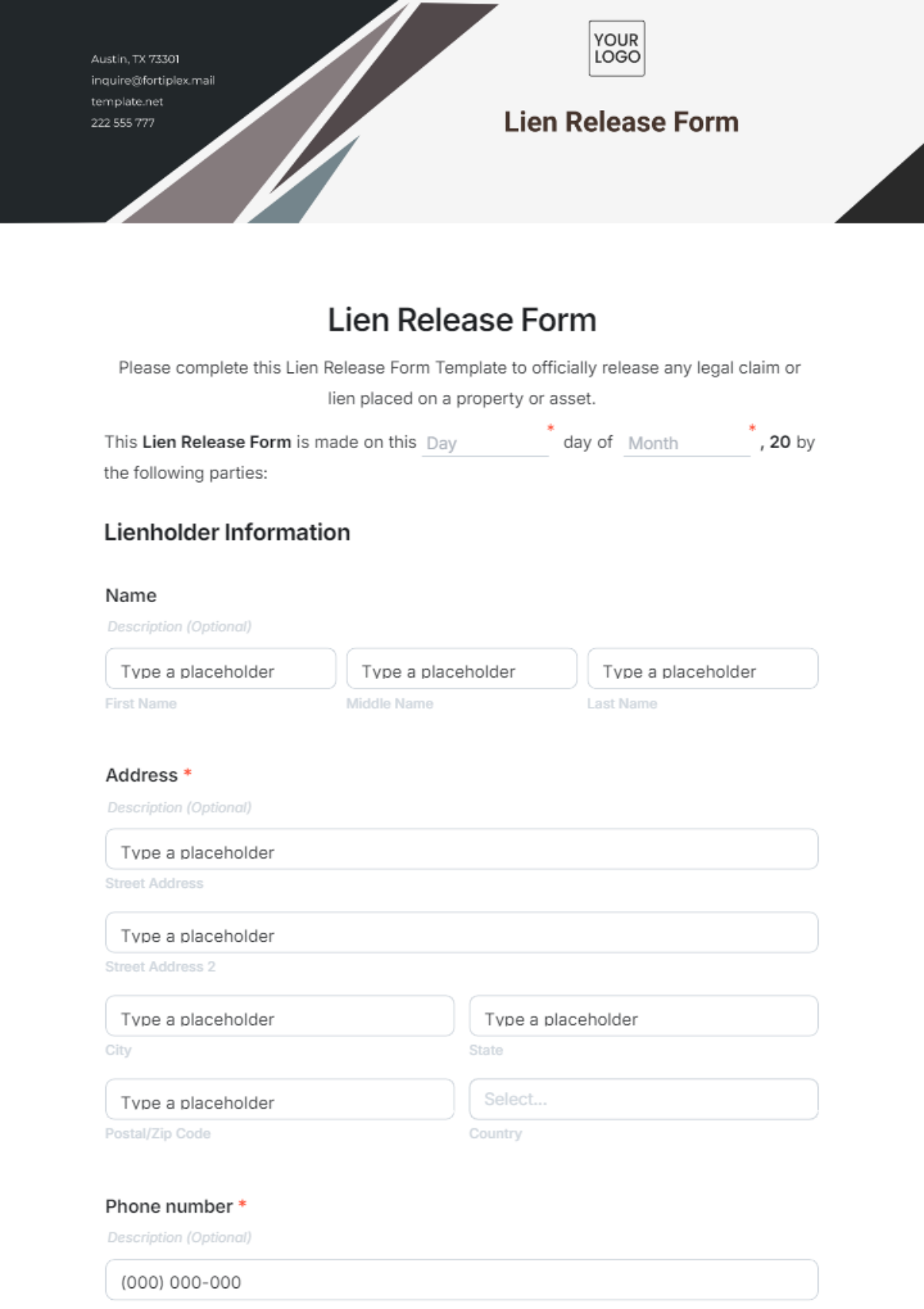 Lien Release Form Template