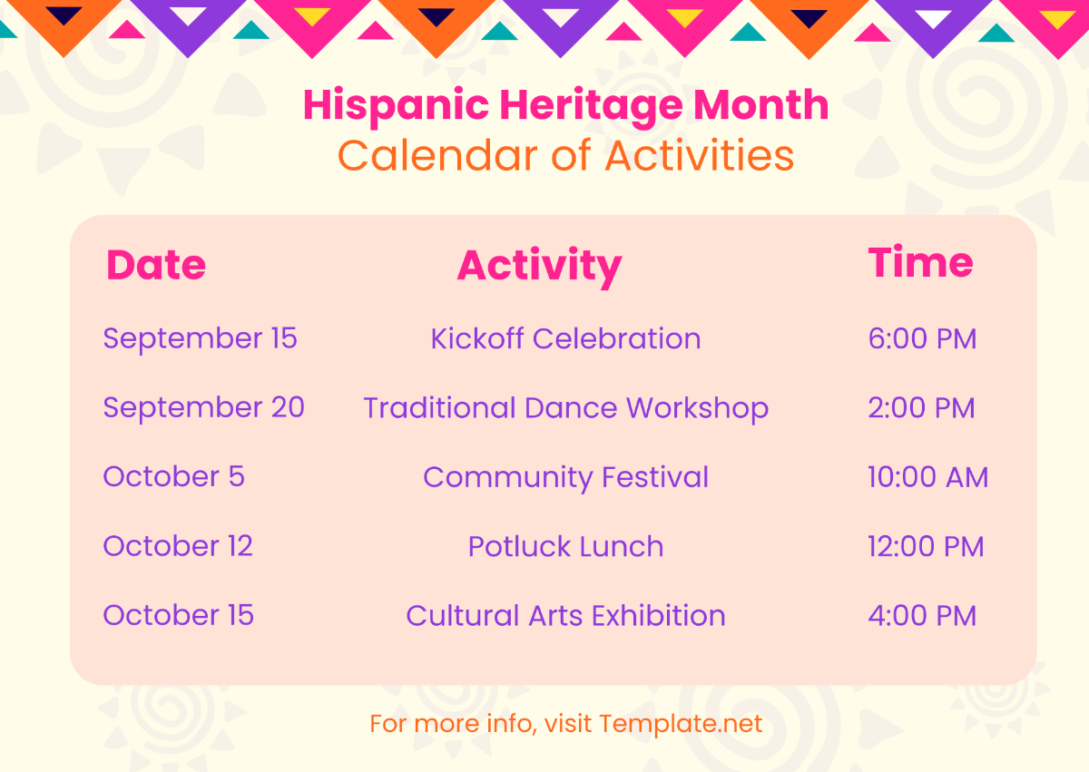 Hispanic Heritage Month Calendar Template