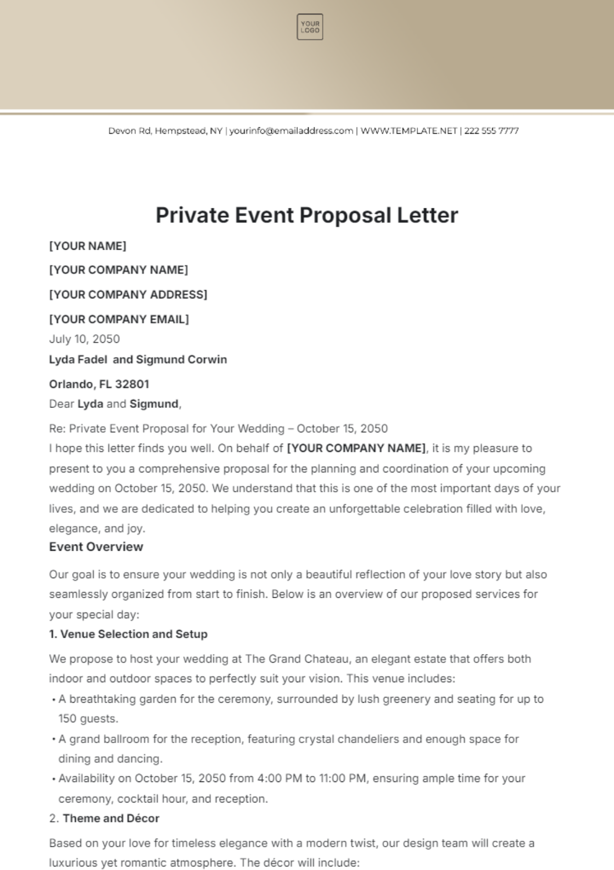 Private Event Proposal Letter Template - Edit Online & Download