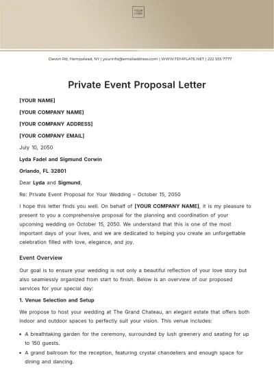 Free Private Event Proposal Letter Template to Edit Online