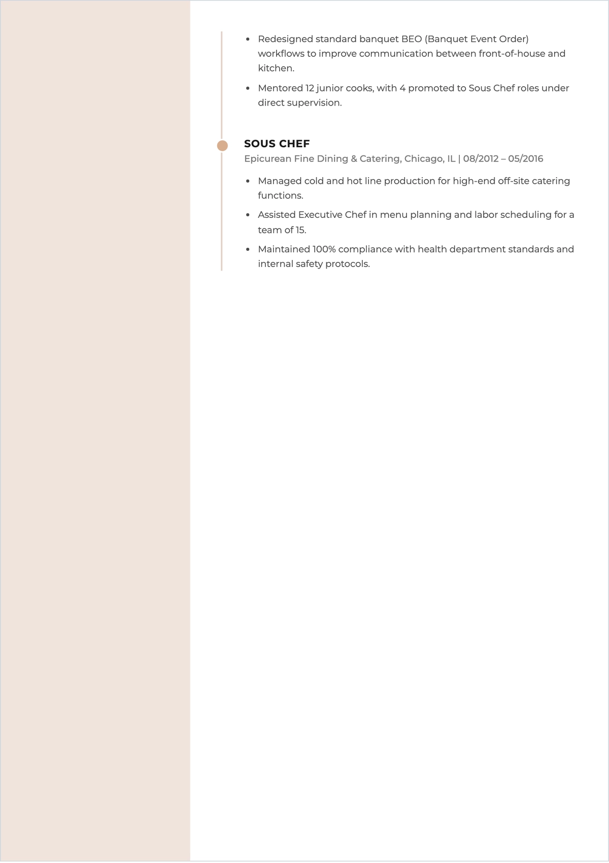 Free Catering Chef ATS Resume Template, AI Resume Builder