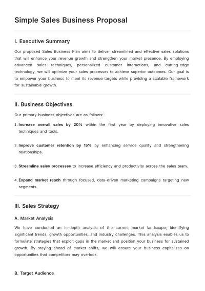 Free Simple Sales Business Proposal Template to Edit Online