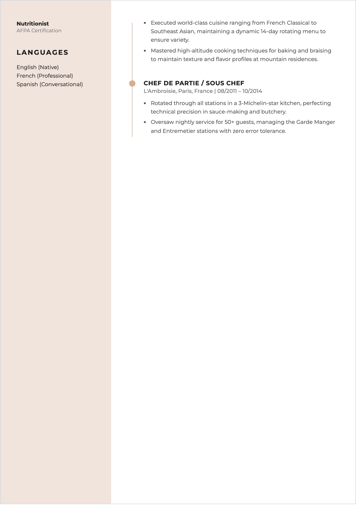 Free Personal Chef Resume Design Template to Edit Online