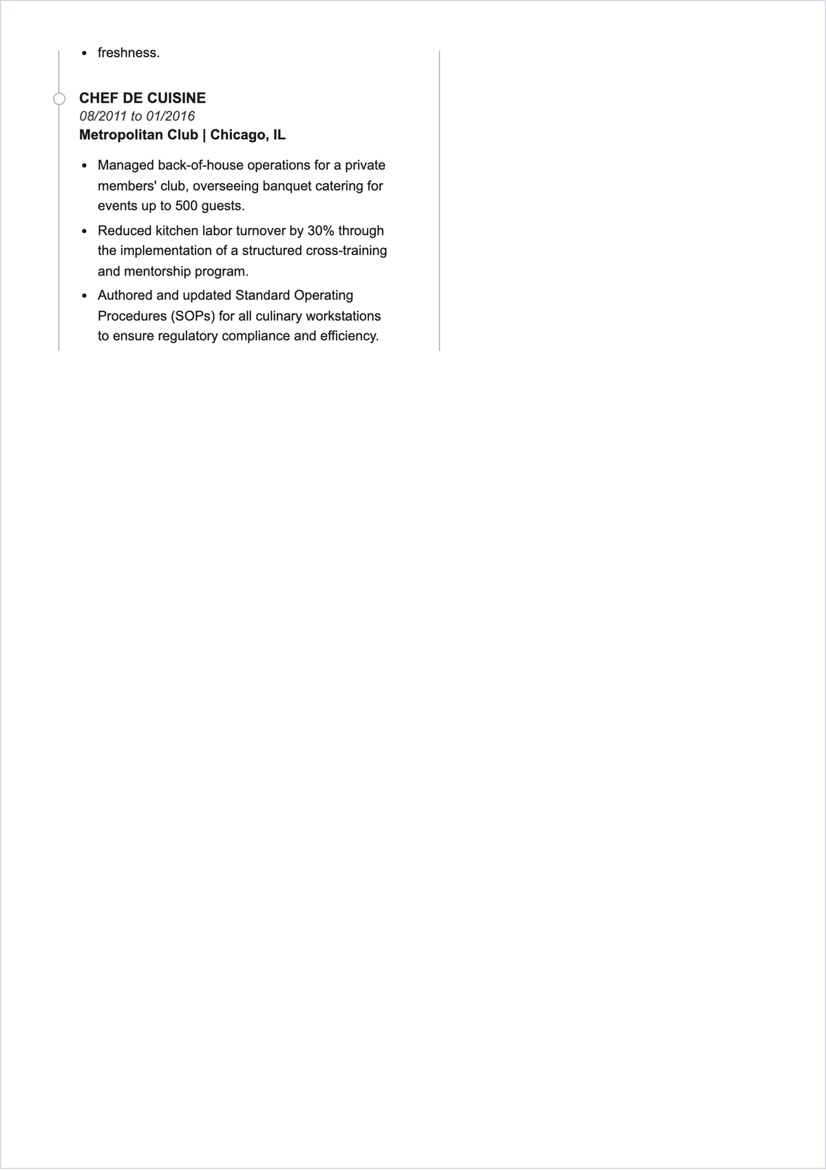 Free Chef Manager ATS Resume Template, AI Resume Builder