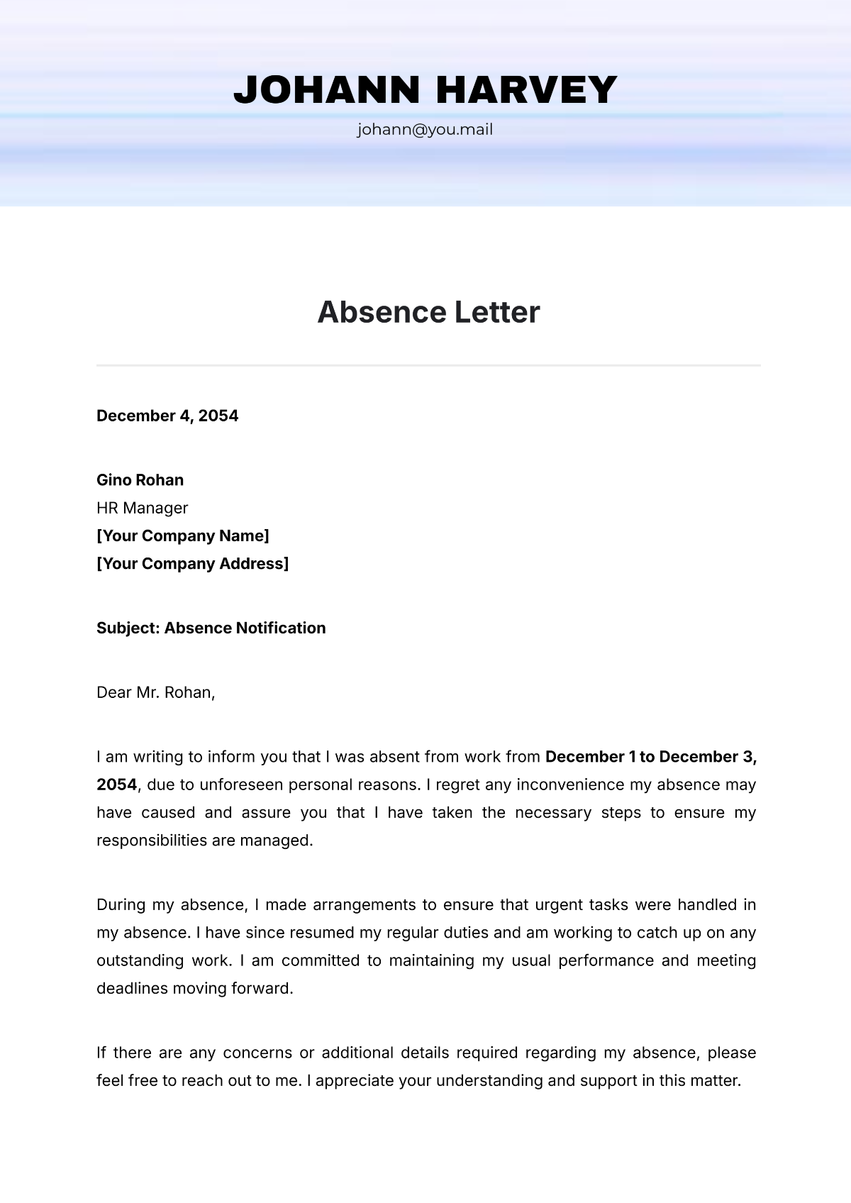 Absence Letter Template - Edit Online & Download