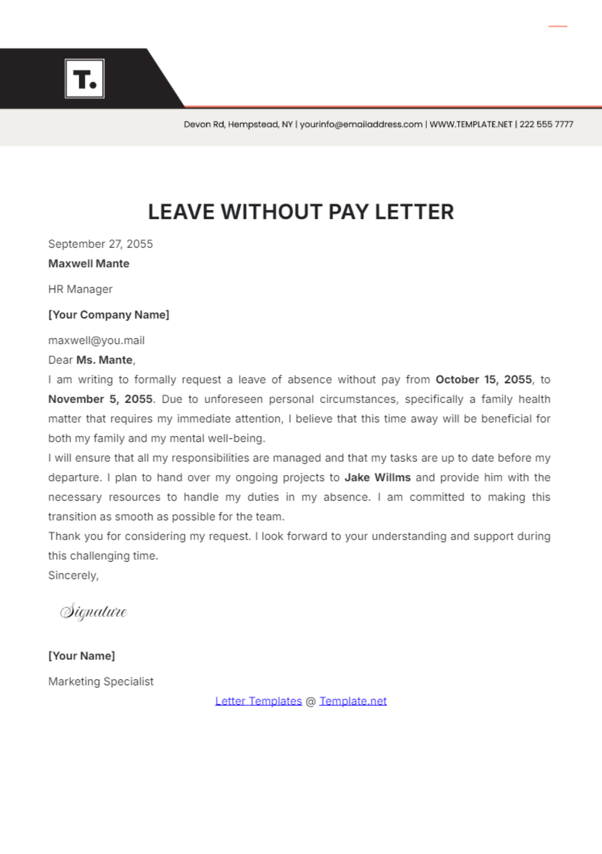 Leave Without Pay Letter Template