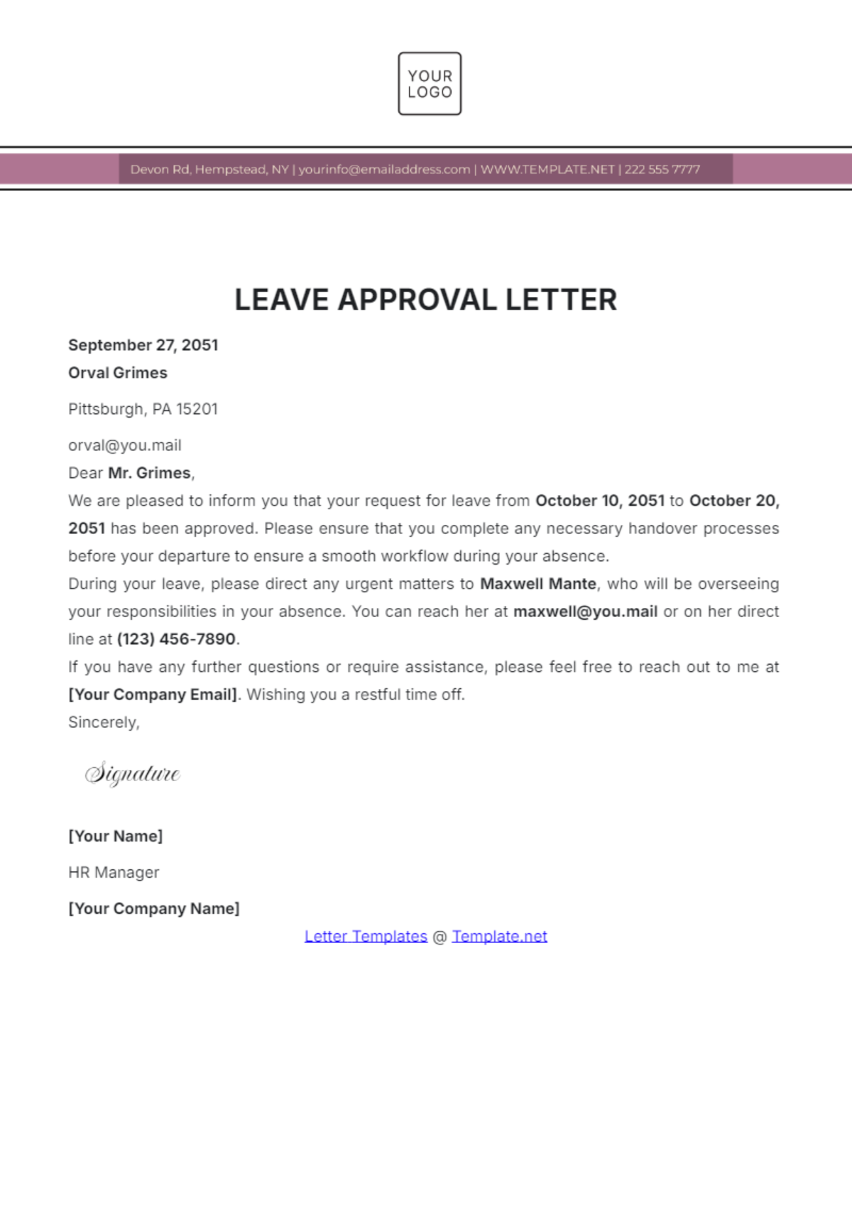 Leave Approval Letter Template