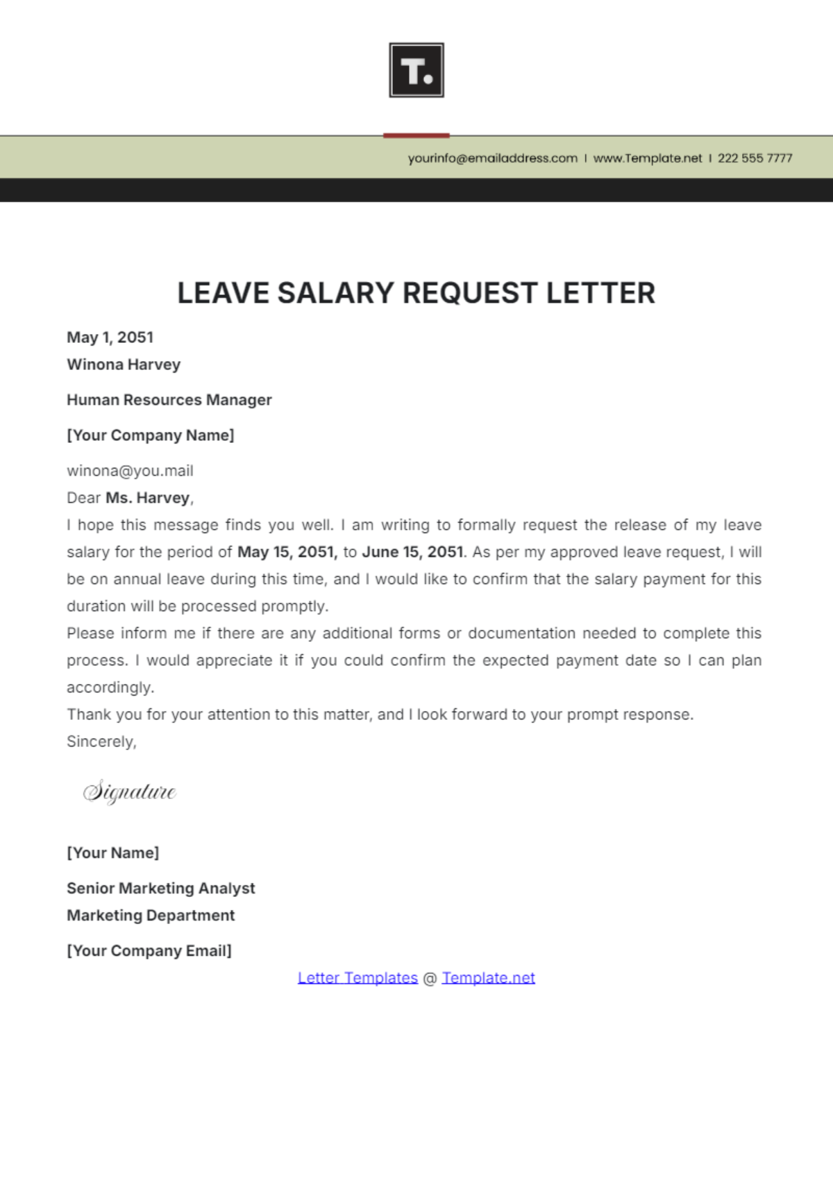 Leave Salary Request Letter Template