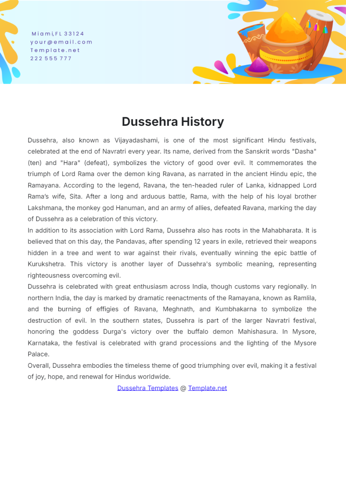 Dussehra History Template - Edit Online & Download