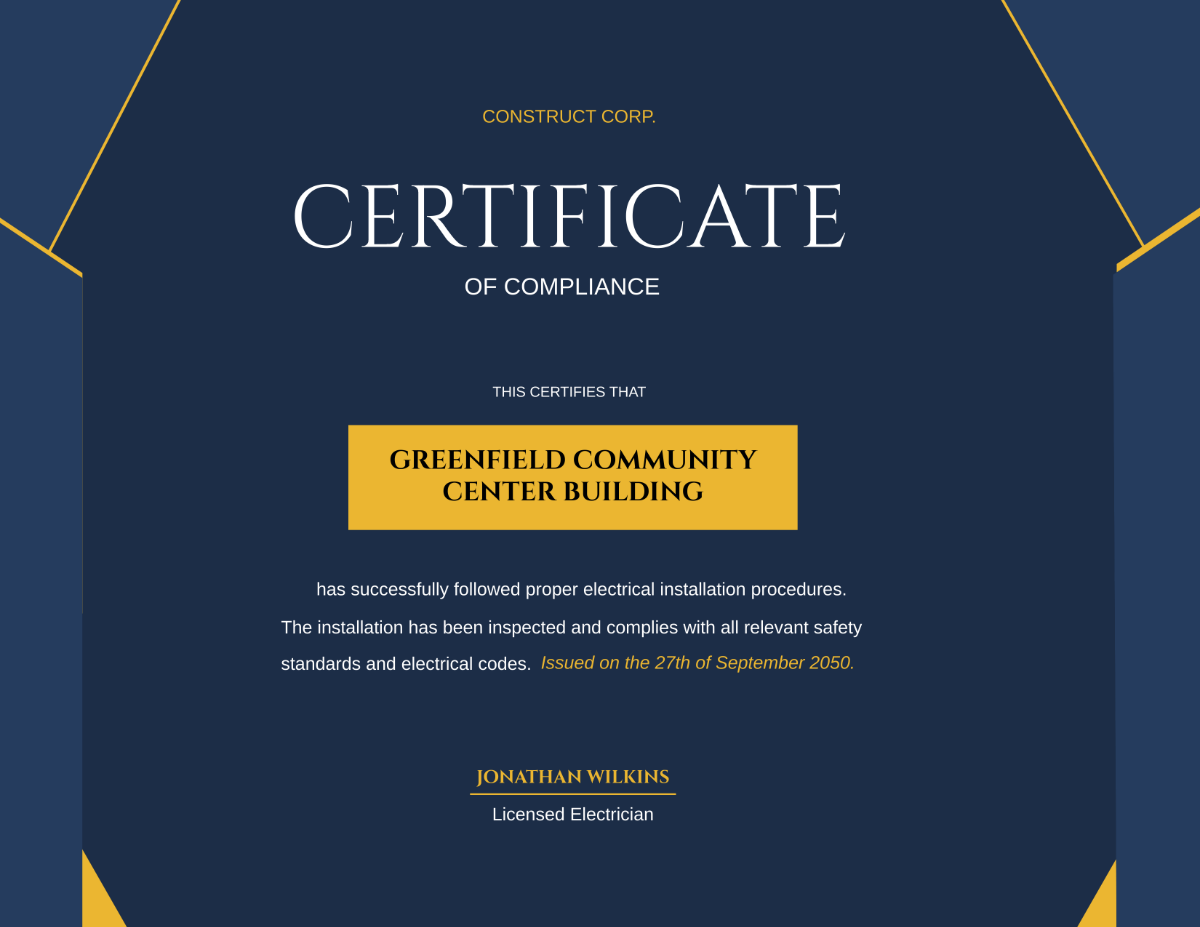 Electrical Certificate of Compliance Template - Edit Online & Download