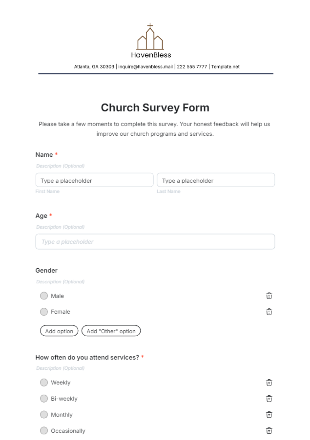 Church Survey Form Template