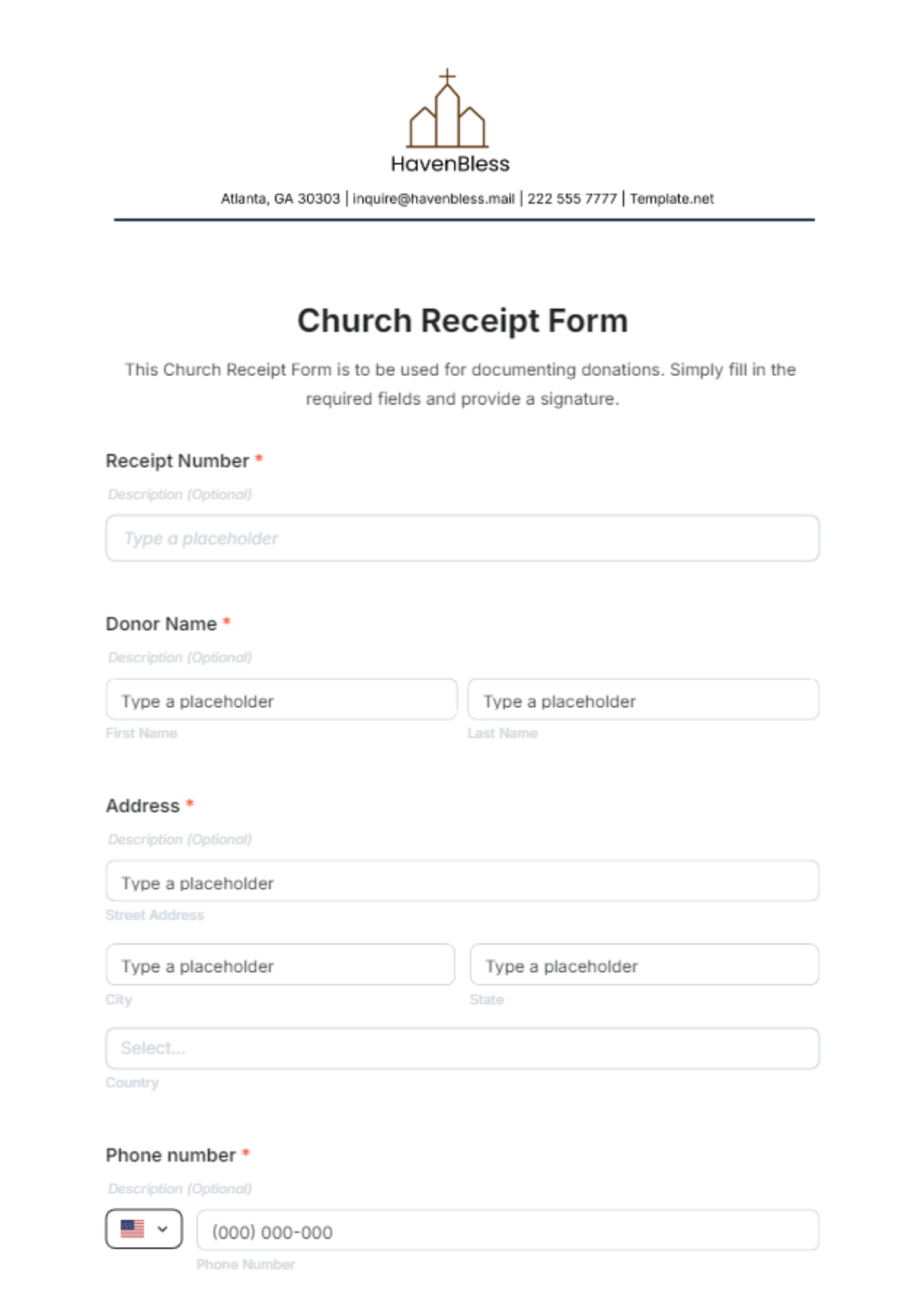 Church Receipt Form Template