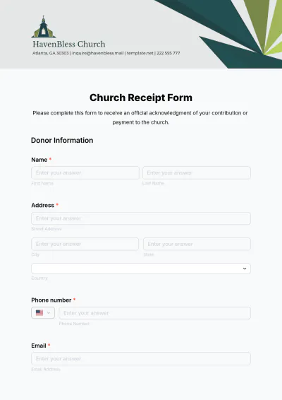 Free Church Receipt Form Template to Edit Online