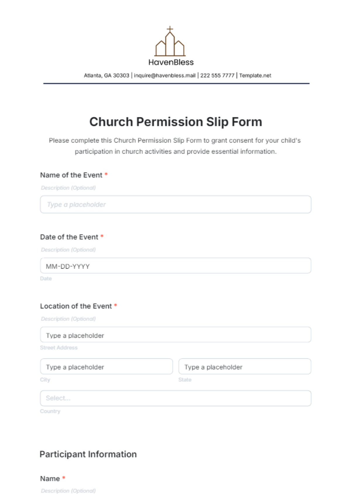 Church Permission Slip Form Template