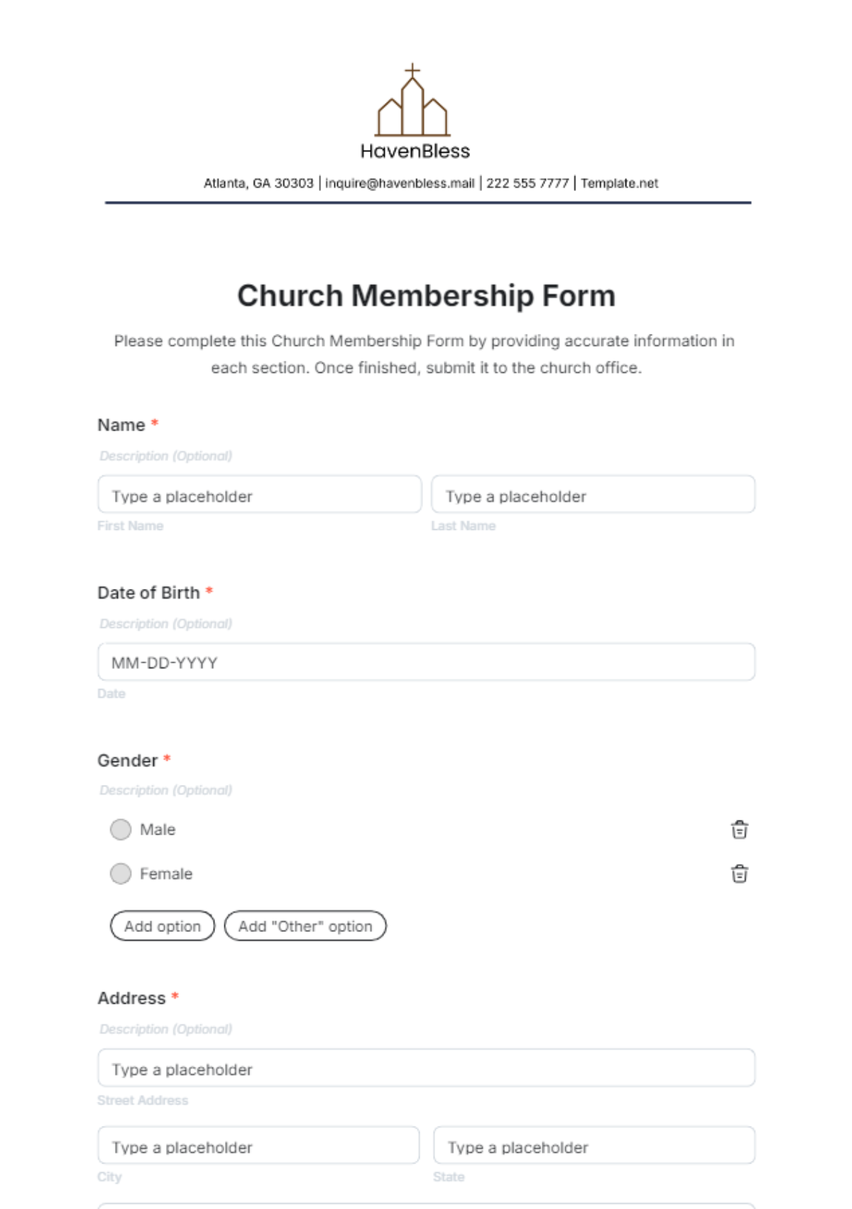 Church Membership Form Template