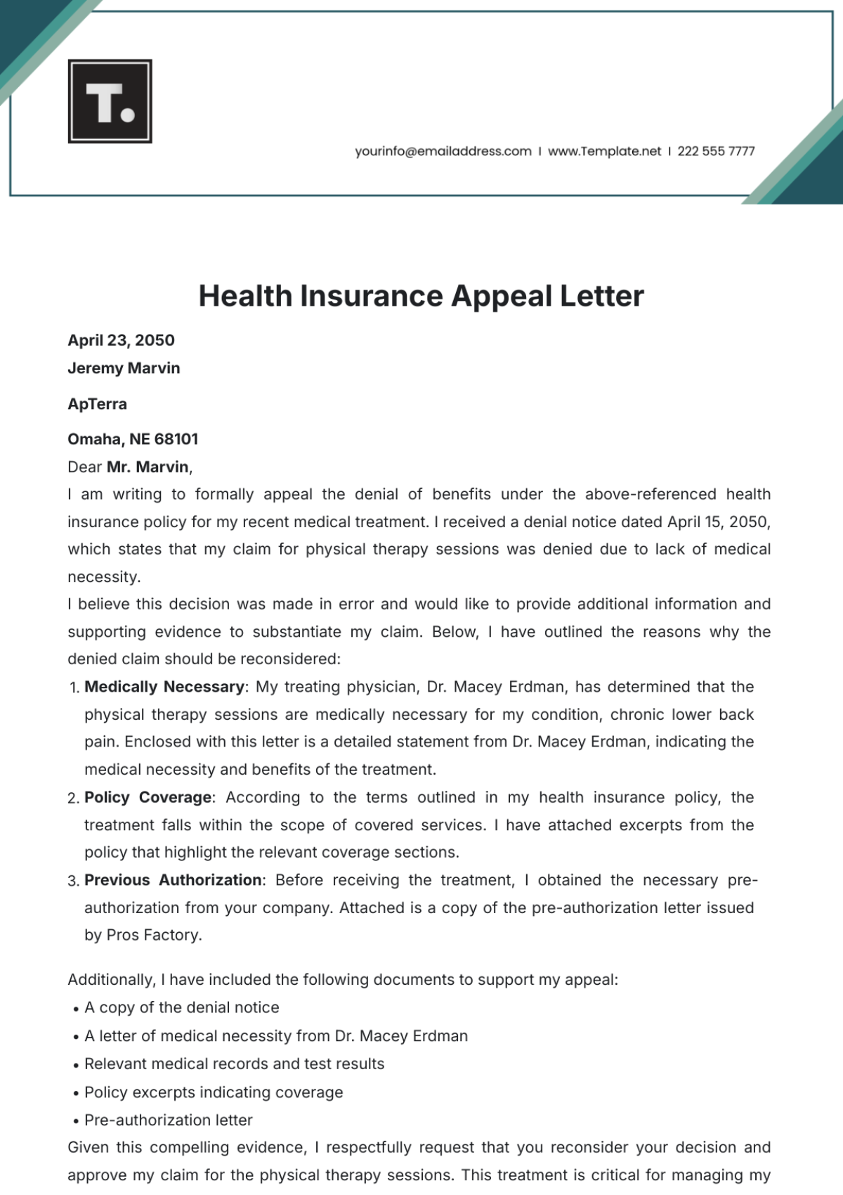 Health Insurance Appeal Letter Template - Edit Online & Download