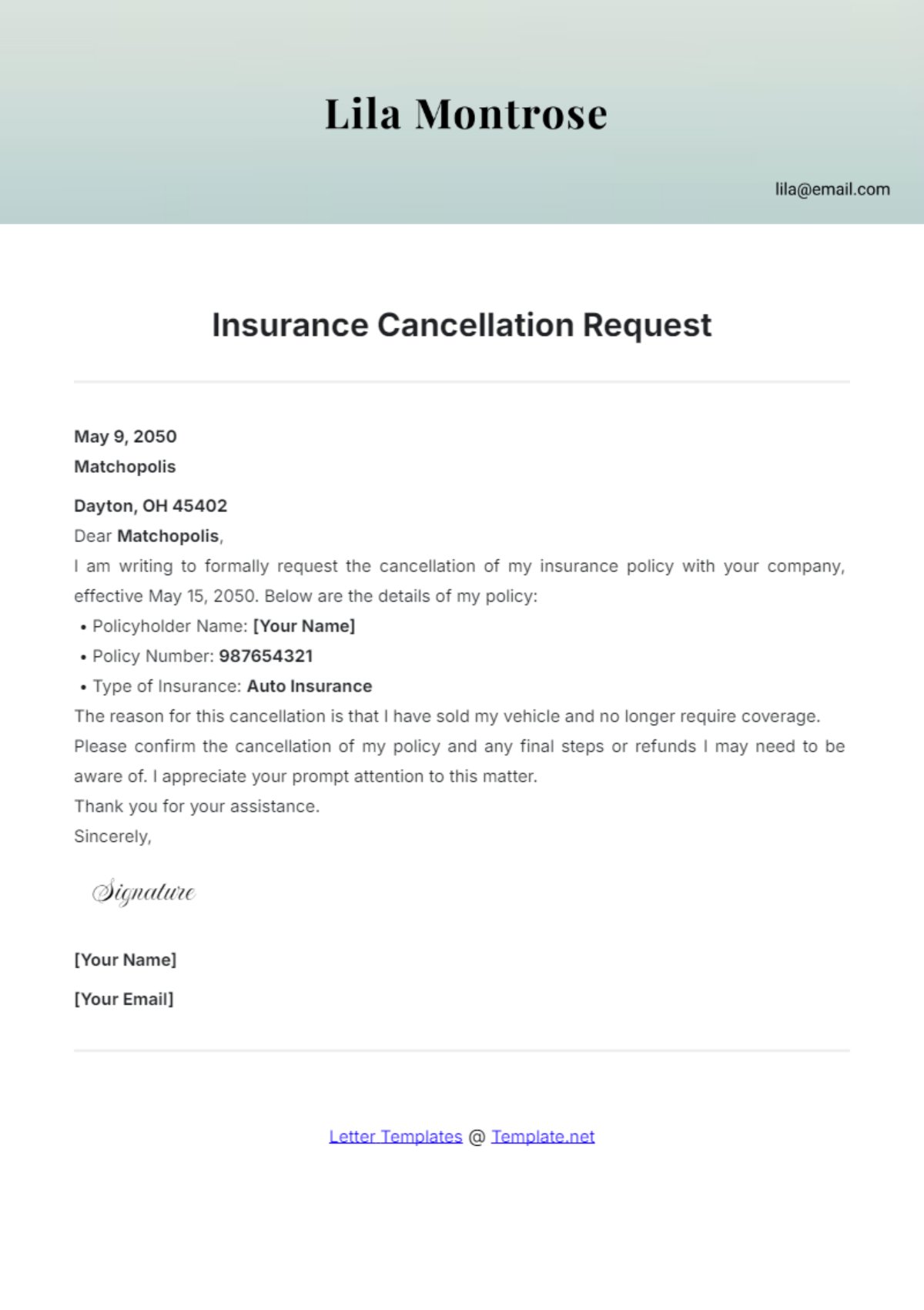 Insurance Cancellation Request Template - Edit Online & Download