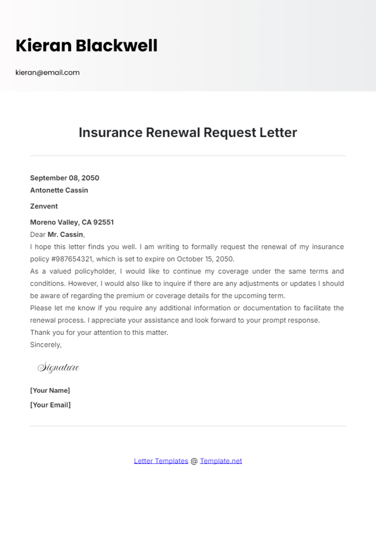 Insurance Renewal Request Letter Template