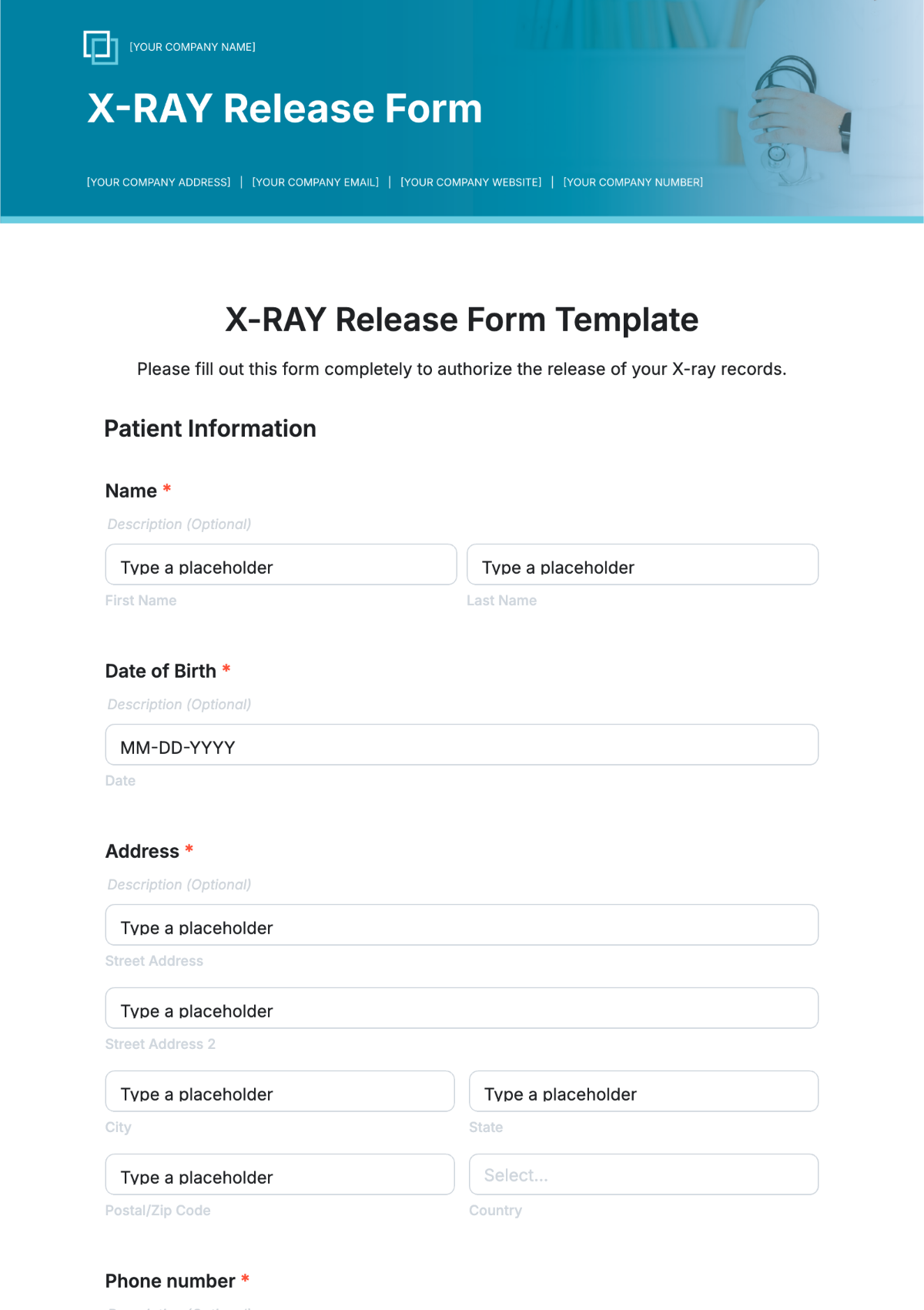 X-RAY Release Form Template - Edit Online & Download