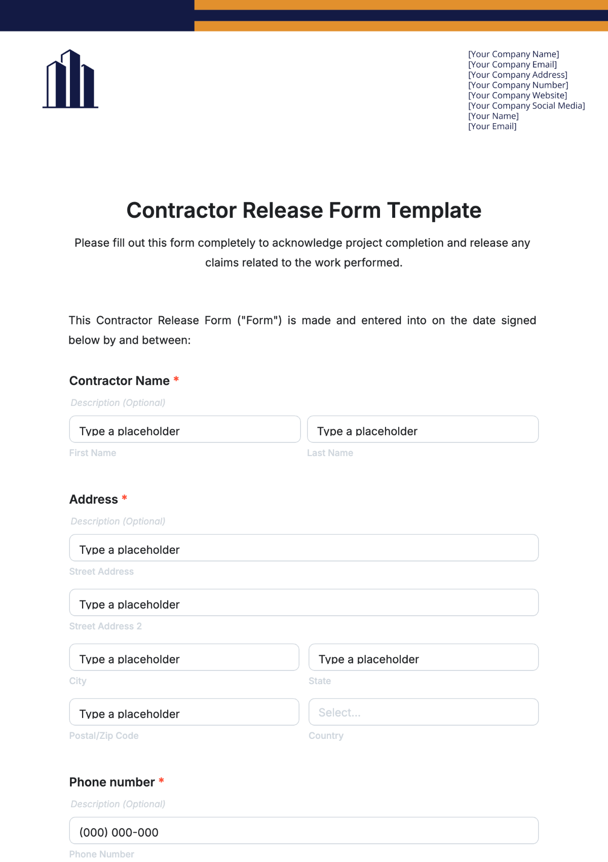 Contractor Release Form Template - Edit Online & Download