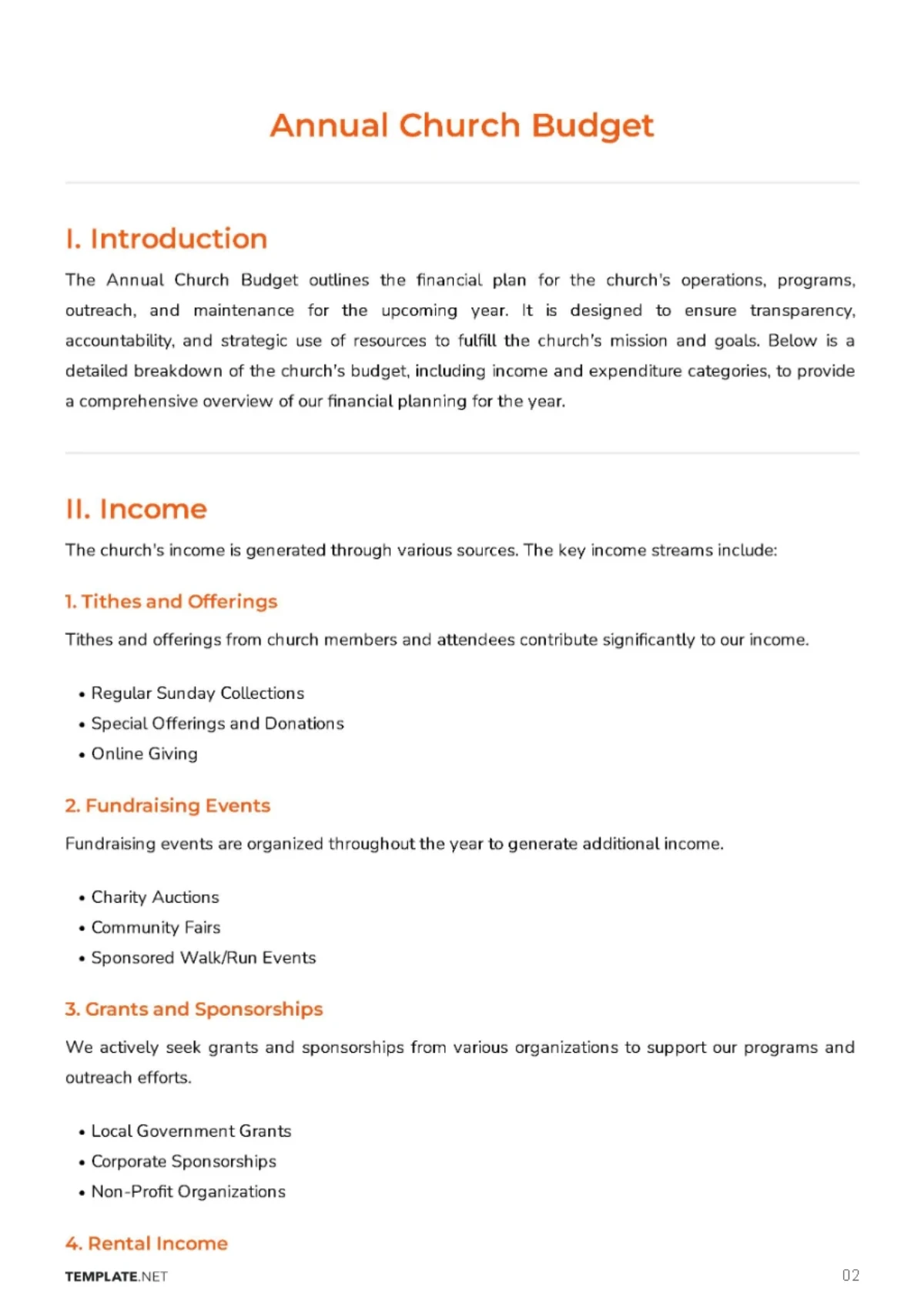 Free Annual Church Budget Template to Edit Online
