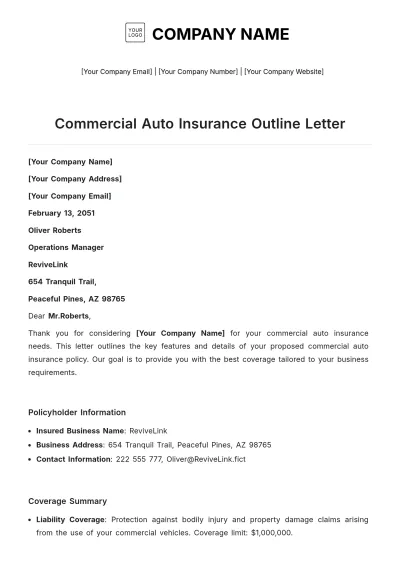 Free Commercial Auto Insurance Outline Letter Template to Edit Online