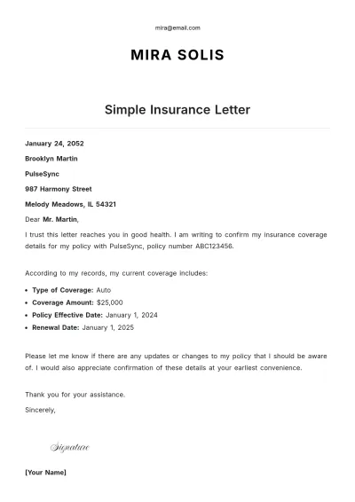 Free Simple Insurance Letter Template to Edit Online