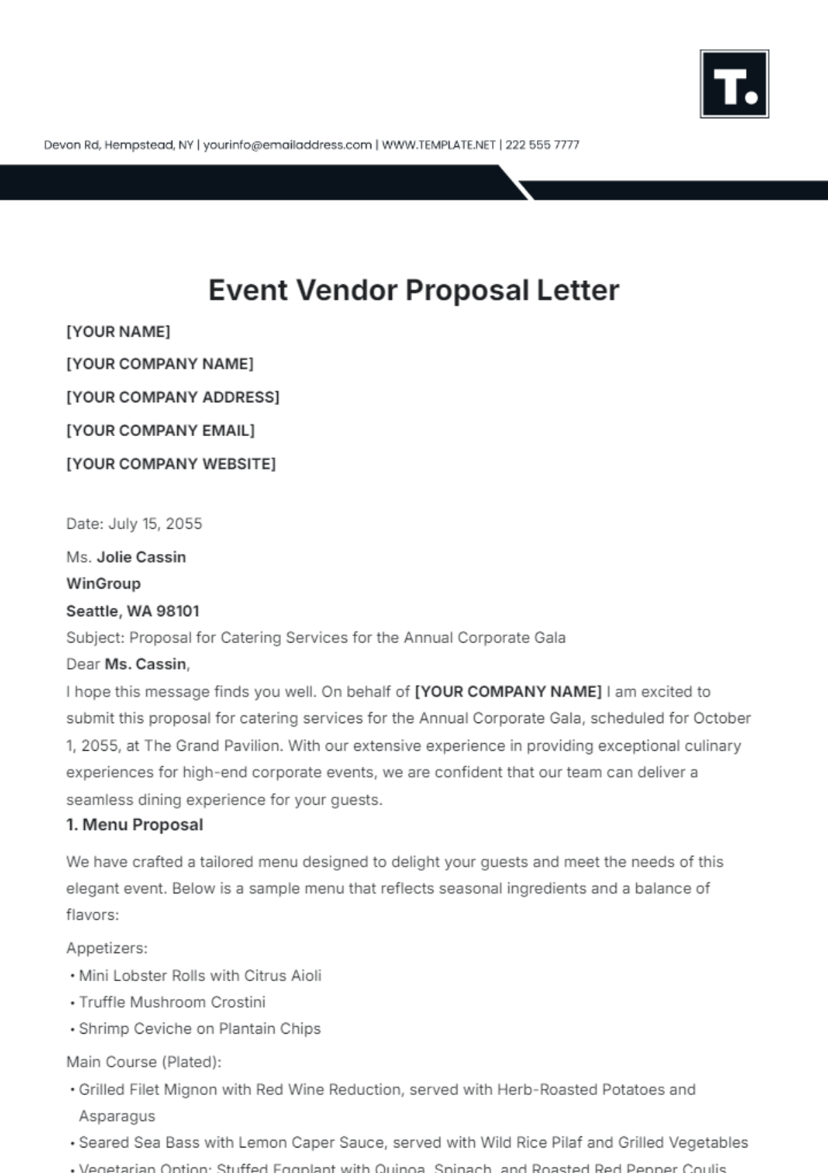 Event Vendor Proposal Letter Template