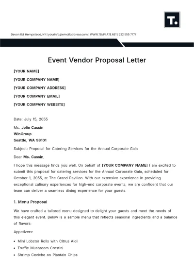 Free Event Vendor Proposal Letter Template to Edit Online