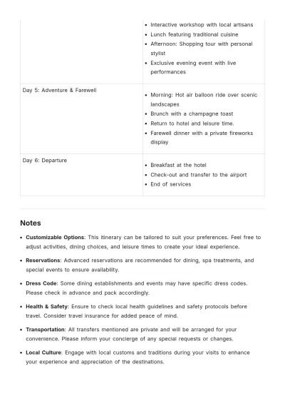 Free Luxury Vacation Itinerary Template to Edit Online