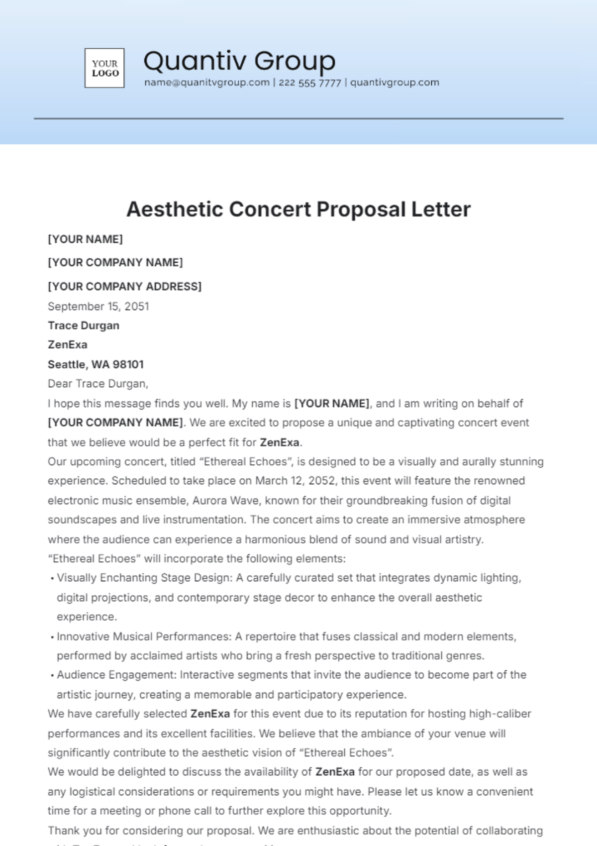 Aesthetic Concert Proposal Letter Template