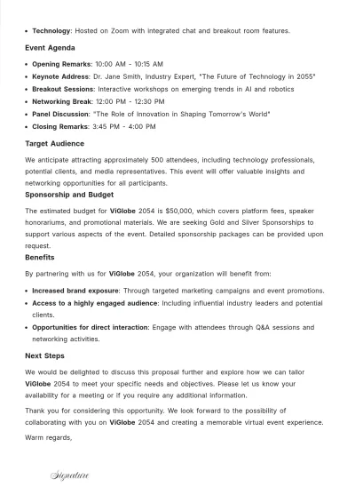 Free Virtual Event Proposal Letter Layout Template to Edit Online