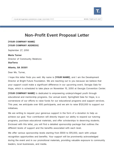 Free Non-Profit Event Proposal Letter Template to Edit Online