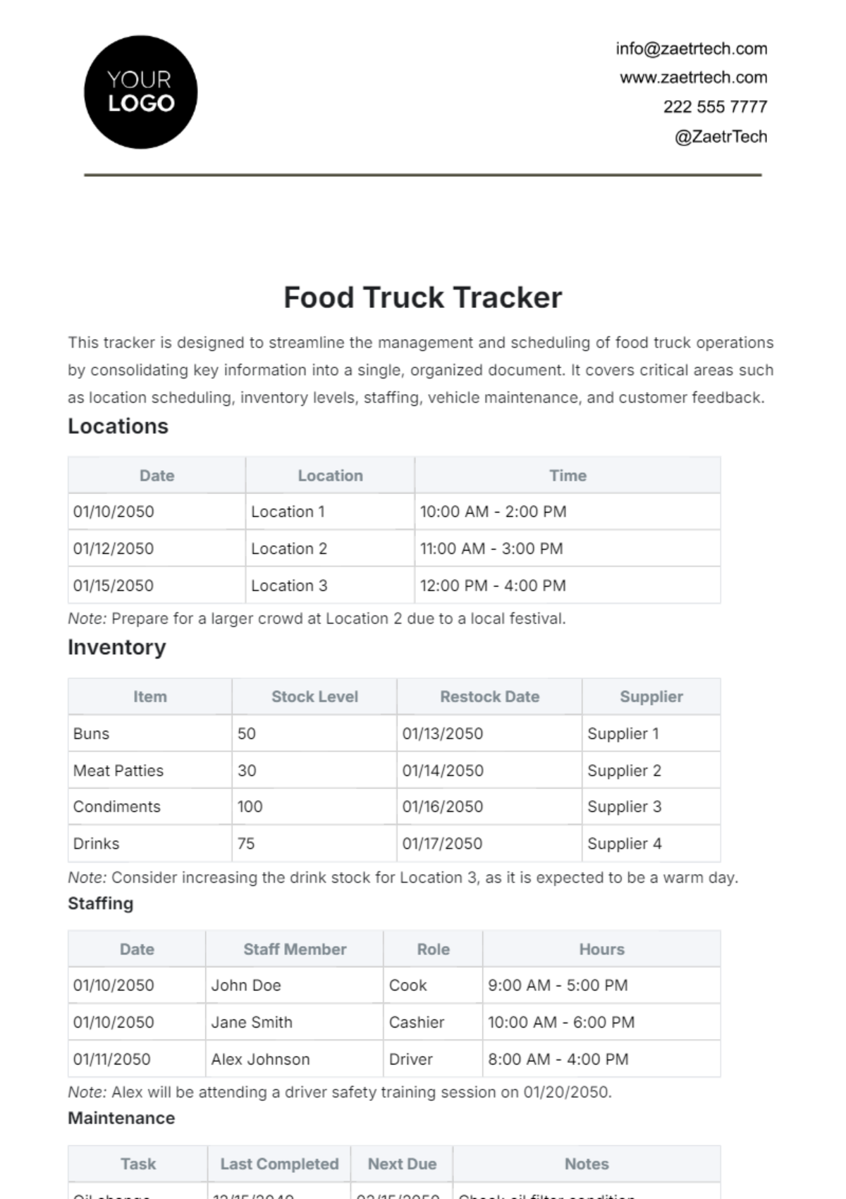 Food Truck Tracker Template - Edit Online & Download