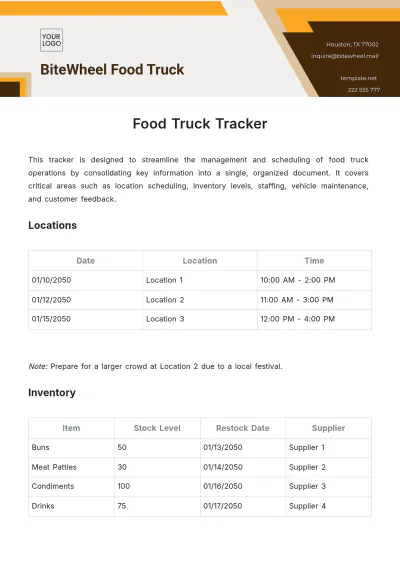 Free Food Truck Tracker Template to Edit Online