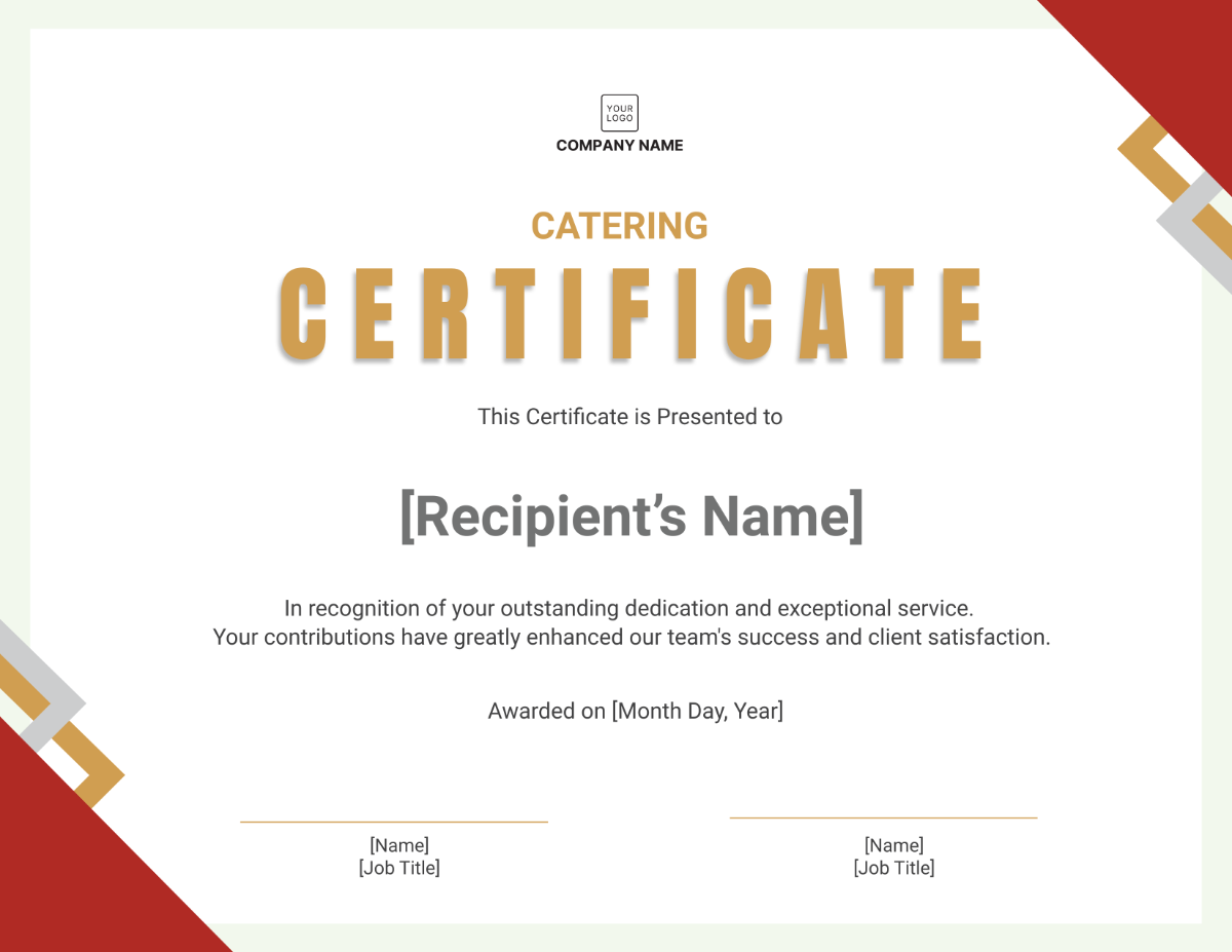 Catering Certificate Template