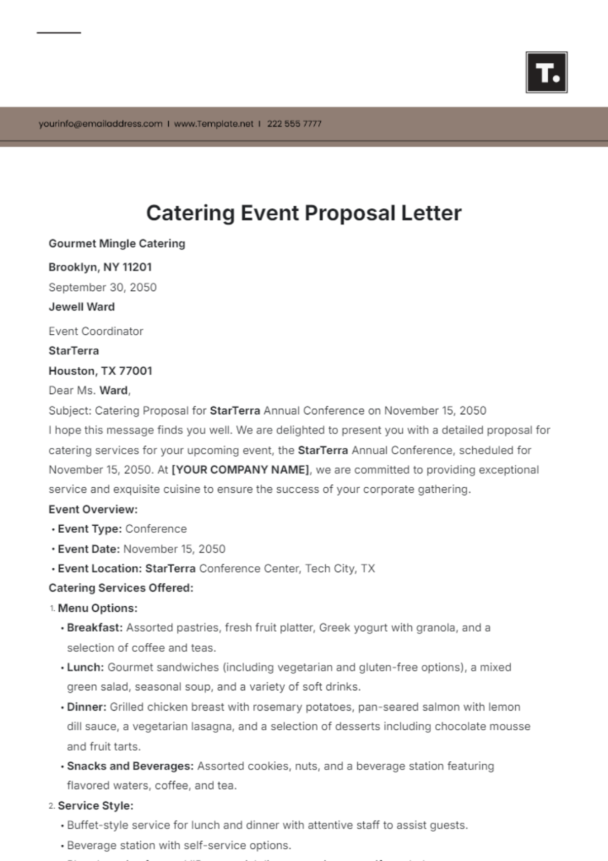 Catering Event Proposal Letter Template - Edit Online & Download