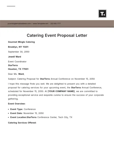 Free Catering Event Proposal Letter Template to Edit Online