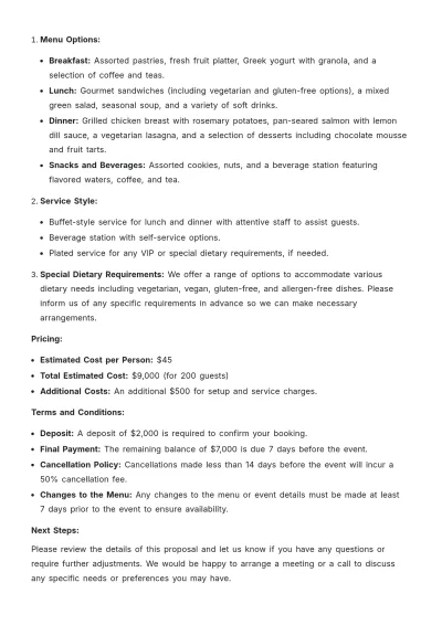 Free Catering Event Proposal Letter Template to Edit Online