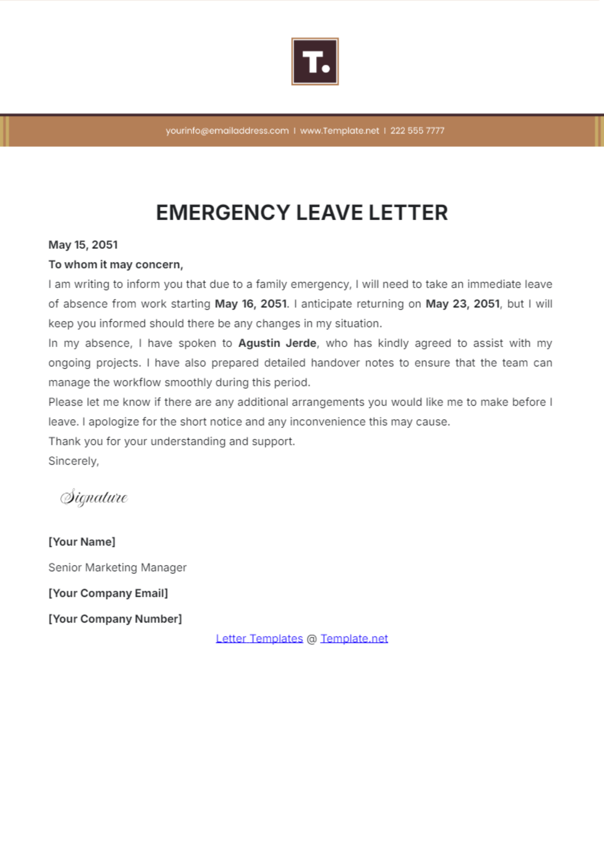 Emergency Leave Letter Template - Edit Online & Download